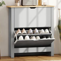 HOMCOM 2 Flip Drawer Light Grey Shoe Cabinet - Size: 80 x 26 x 72cm - Wilko