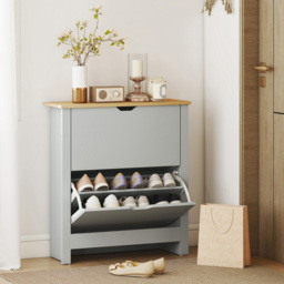 HOMCOM 2 Flip Drawer Light Grey Shoe Cabinet - Size: 80 x 26 x 72cm - Wilko - thumbnail 5