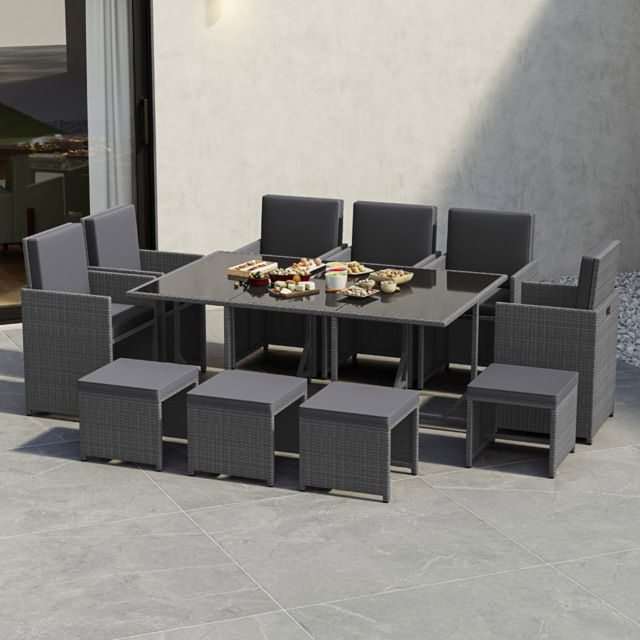 Garden Vida Cuba Rattan 10 Seater Garden Dining Set Grey - Wilko - image 1
