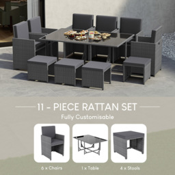 Garden Vida Cuba Rattan 10 Seater Garden Dining Set Grey - Wilko - thumbnail 7