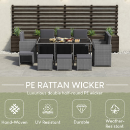 Garden Vida Cuba Rattan 10 Seater Garden Dining Set Grey - Wilko - thumbnail 6