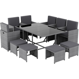 Garden Vida Cuba Rattan 10 Seater Garden Dining Set Grey - Wilko - thumbnail 3
