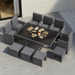 Garden Vida Cuba Rattan 10 Seater Garden Dining Set Grey - Wilko - thumbnail 5
