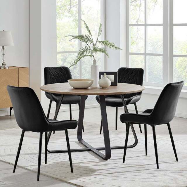 Furniturebox Fira Cesano 4 Seater Round Dining Set Black - Wilko - image 1