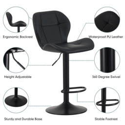 Stella Black Height Adjustable Bar Stool with Footrest Set of 2 - MCC - Wilko - thumbnail 4