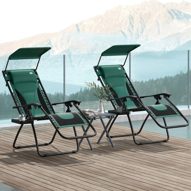 Outsunny Green Zero Gravity Folding Reclining Chair Set of 2 - Size: 113 x 65 x 89cm - Wilko - image 1