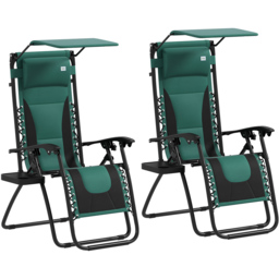 Outsunny Green Zero Gravity Folding Reclining Chair Set of 2 - Size: 113 x 65 x 89cm - Wilko - thumbnail 3