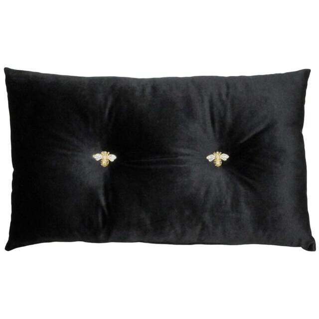 Paoletti Bumble Bee Black Velvet Cushion - Size: 50 x 30cm - Wilko - image 1