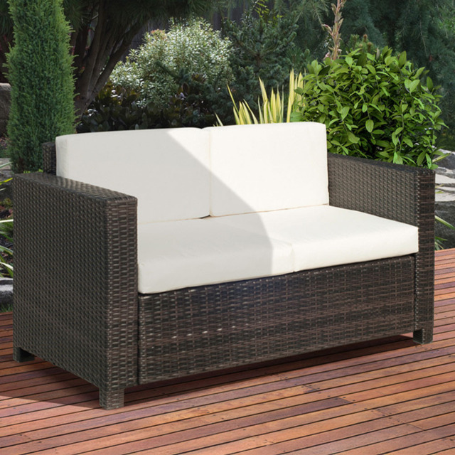 Outsunny 2 Seater Brown Rattan Padded Garden Loveseat - Wilko - image 1