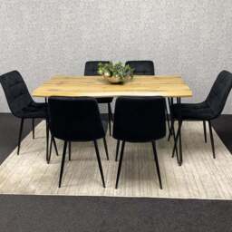 Kosy Koala 6 Seater Velvet Wooden Dining Set Black - Multi - Wilko - thumbnail 1