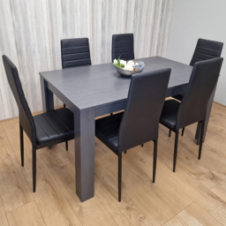 Kosy Koala 6 Seater Faux Leather Arrow Design Dining Set Black and Dark Grey - Portland - Wilko - thumbnail 1
