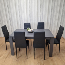Kosy Koala 6 Seater Faux Leather Arrow Design Dining Set Black and Dark Grey - Portland - Wilko - thumbnail 3