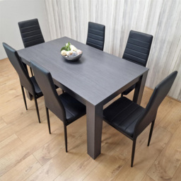 Kosy Koala 6 Seater Faux Leather Arrow Design Dining Set Black and Dark Grey - Portland - Wilko - thumbnail 4