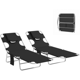 Outsunny Set of 2 Black Foldable Sun Lounger with Reading Hole - Size: 88 x 185 x 55cm - Wilko - thumbnail 3