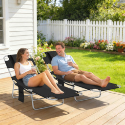 Outsunny Set of 2 Black Foldable Sun Lounger with Reading Hole - Size: 88 x 185 x 55cm - Wilko - thumbnail 4