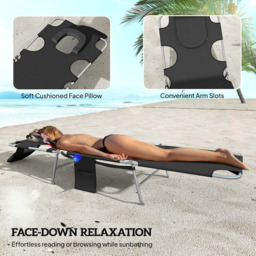 Outsunny Set of 2 Black Foldable Sun Lounger with Reading Hole - Size: 88 x 185 x 55cm - Wilko - thumbnail 6