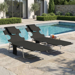 Outsunny Set of 2 Black Foldable Sun Lounger with Reading Hole - Size: 88 x 185 x 55cm - Wilko - thumbnail 1