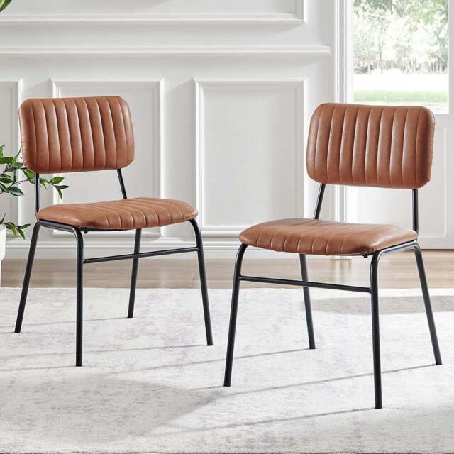 Furniturebox Guinn Set of 2 Tan and Black Faux Leather Dining Chairs - Brown - Wilko - image 1