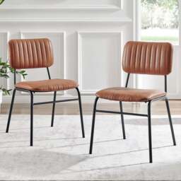 Furniturebox Guinn Set of 2 Tan and Black Faux Leather Dining Chairs - Brown - Wilko - thumbnail 1