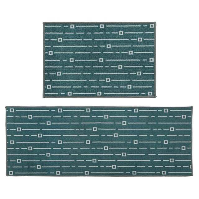 JVL Savio M Teal Washable Mat Runner 57 x 150cm - Size: 57 x 75cm - Blue - JVL Homewares - Wilko - image 1