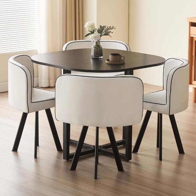 Comfy Living Metal 4 Seater Dining Set Black and White - Wilko - image 1
