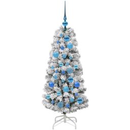 vidaXL Pre-Lit Warm White LED and Blue Baubles Snow Flocked Artificial Christmas Tree 3.9ft - Green - Wilko - thumbnail 5