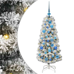 vidaXL Pre-Lit Warm White LED and Blue Baubles Snow Flocked Artificial Christmas Tree 3.9ft - Green - Wilko - thumbnail 3