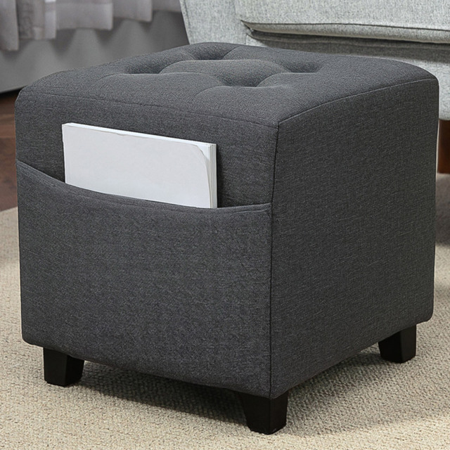 HOMCOM Small Linen Square Storage Footstool with Side Pocket - Size: 35 x 35 x 35cm - Grey - Wilko - image 1