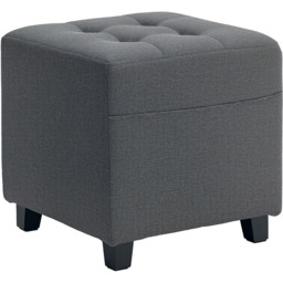 HOMCOM Small Linen Square Storage Footstool with Side Pocket - Size: 35 x 35 x 35cm - Grey - Wilko - thumbnail 3
