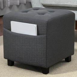 HOMCOM Small Linen Square Storage Footstool with Side Pocket - Size: 35 x 35 x 35cm - Grey - Wilko - thumbnail 1