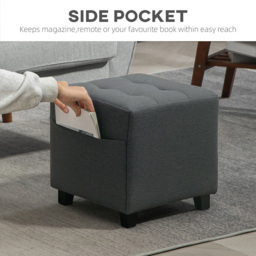 HOMCOM Small Linen Square Storage Footstool with Side Pocket - Size: 35 x 35 x 35cm - Grey - Wilko - thumbnail 7