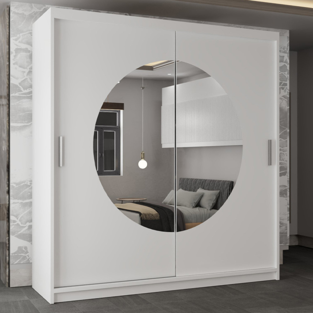 Sliding Wardrobes 4U Moon 2 Door White Mirrored Wardrobe 150cm - Wilko - image 1