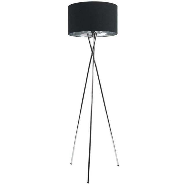 ValueLights Camden Black and Silver Shade Chrome Tripod Floor Lamp with Bulb - Size: 154 x 57 x 57cm - Wilko - image 1