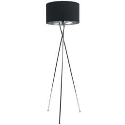 ValueLights Camden Black and Silver Shade Chrome Tripod Floor Lamp with Bulb - Size: 154 x 57 x 57cm - Wilko - thumbnail 1