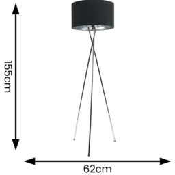 ValueLights Camden Black and Silver Shade Chrome Tripod Floor Lamp with Bulb - Size: 154 x 57 x 57cm - Wilko - thumbnail 5