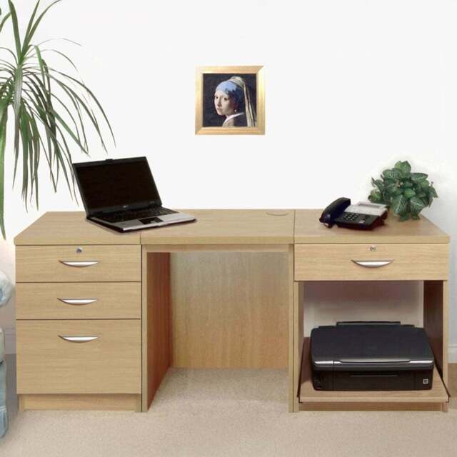 R White Cabinets 4 Drawer Light Brown Set-08 Desk with Printer Shelf - Size: 72.8 x 167.9 x 54cm - Wilko - image 1