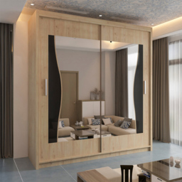 Sliding Wardrobes 4U Batumi 2 Door Oak Wide Curved Mirrored Wardrobe 203cm - Brown - Wilko - thumbnail 5