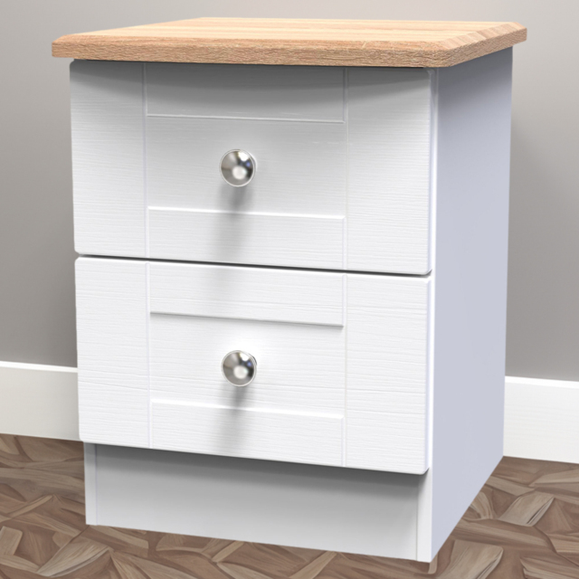 Crowndale Sussex 2 Drawer White Ash and Bardolino Oak Bedside Table Ready Assembled - Wilko - image 1