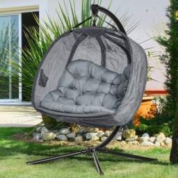 Outsunny 2 Seater Grey Egg Chair with Cushions - Wilko
