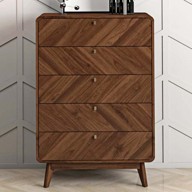 Kudl LV44 5 Drawer Columbian Walnut Chest of Drawers - Brown - Wilko