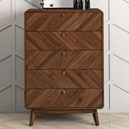 Kudl LV44 5 Drawer Columbian Walnut Chest of Drawers - Brown - Wilko - thumbnail 1