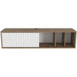 Decorotika Single Door 3 Shelf Walnut and White Floating TV Unit - Size: 29.5 x 140 x 29.5cm - Multi - Wilko - thumbnail 3