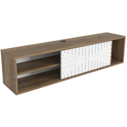 Decorotika Single Door 3 Shelf Walnut and White Floating TV Unit - Size: 29.5 x 140 x 29.5cm - Multi - Wilko - thumbnail 4
