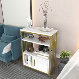 Decorotika Letos Single Door 3 Shelf White and Gold Bookshelf - Size: 80 x 60 x 29.6cm - Multi - Wilko - thumbnail 6