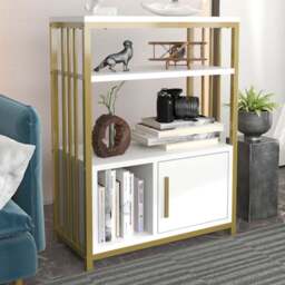 Decorotika Letos Single Door 3 Shelf White and Gold Bookshelf - Size: 80 x 60 x 29.6cm - Multi - Wilko