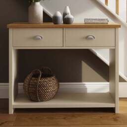 GFW Lancaster 2 Drawer Cream Console Table - Size: 35 x 97 x 76cm - Wilko