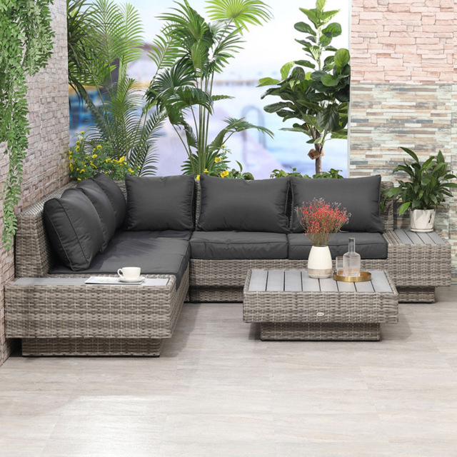 Outsunny 5-Seater Light Grey Rattan Outdoor Corner Sofa Set - Size: 5 Seater - Wilko - image 1