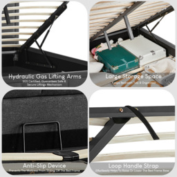 VIDA DESIGNS Vanita Double Dark Grey Ottoman Bed - Wilko - thumbnail 7