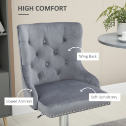 HOMCOM Grey Button Tufted Adjustable Swivel Bar Chair with Footrest Set of 2 - Wilko - thumbnail 7