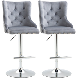 HOMCOM Grey Button Tufted Adjustable Swivel Bar Chair with Footrest Set of 2 - Wilko - thumbnail 3